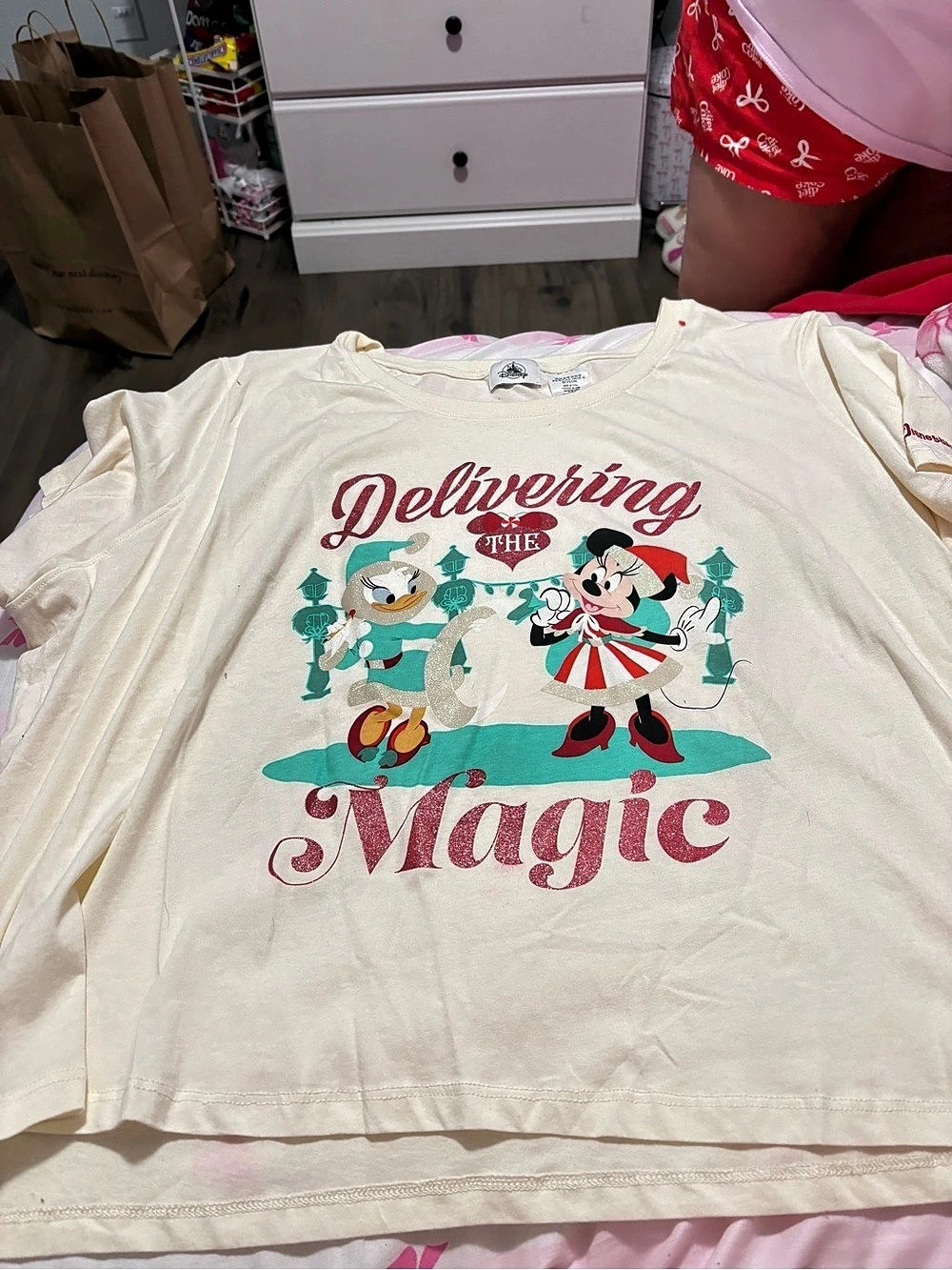 Disney Minnie & Daisy Delivering the Magic Christmas T-Shirt Tee Cream & Red 3X